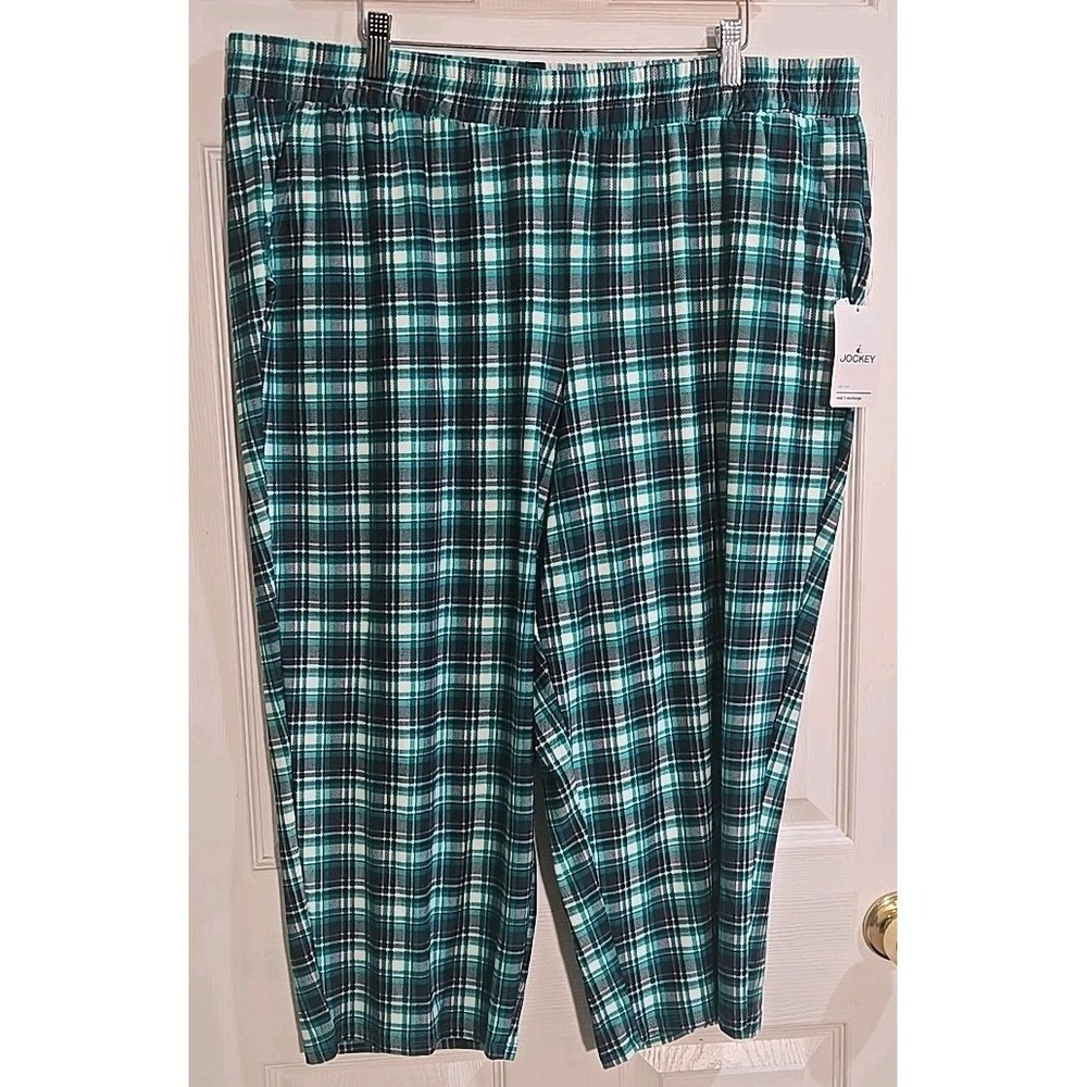 Jockey Pajama Pants Capri XXL Womens Green Plaid Soft Fabric Loungewear